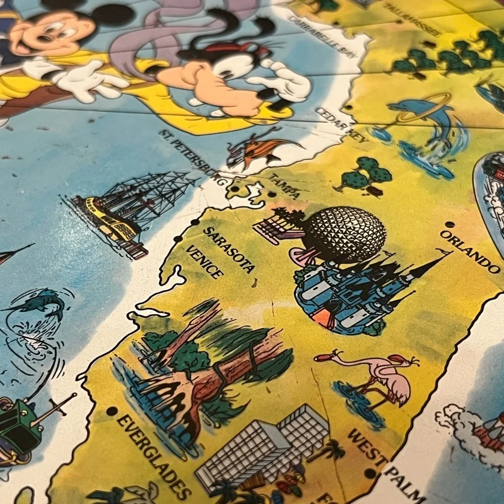 Vintage 80s Walt Disney World Florida Map Metal Tin Tray Epcot Era Disneyana